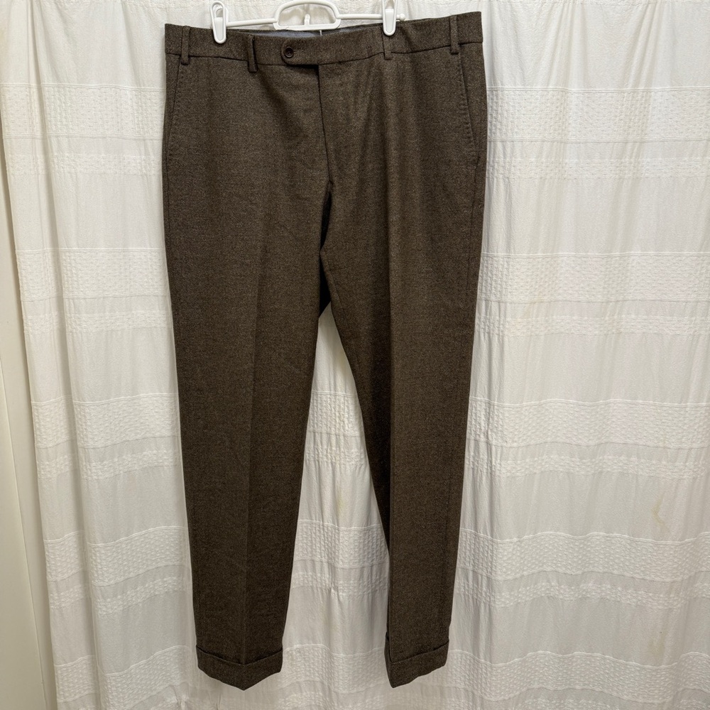 6 East Drago Swing Natural Bi-Stretch 100% Wool Pants Brown Men’s 38x31 Slacks